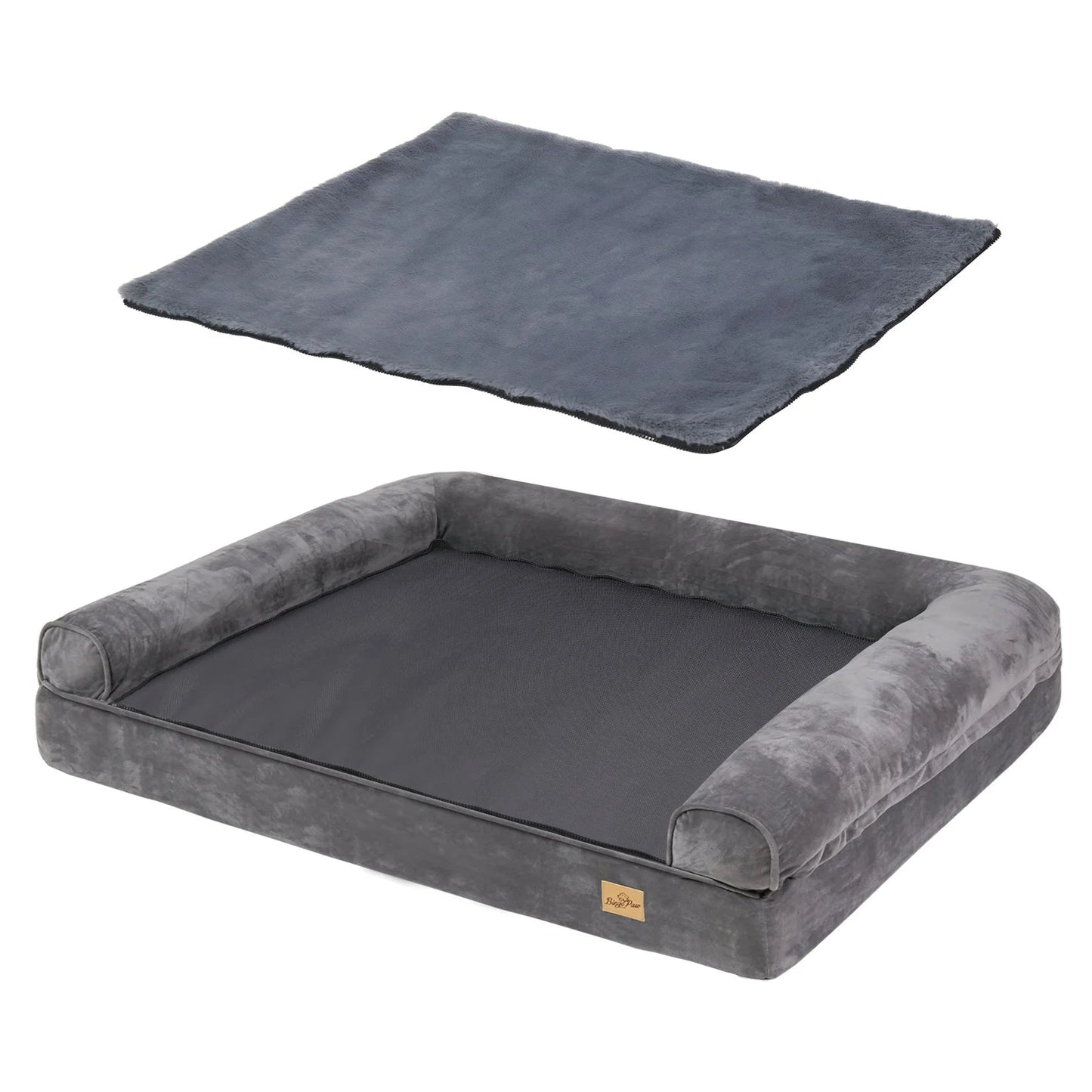 Large Memory Foam Dog Bed with Waterproof Lining & Bolsters
